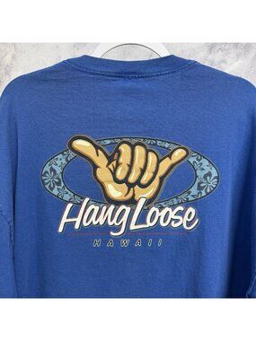 Vintage Hawaii Hang Loose Surf T Shirt Mens 2XL Blue Long Sleeve Y2K Skate
